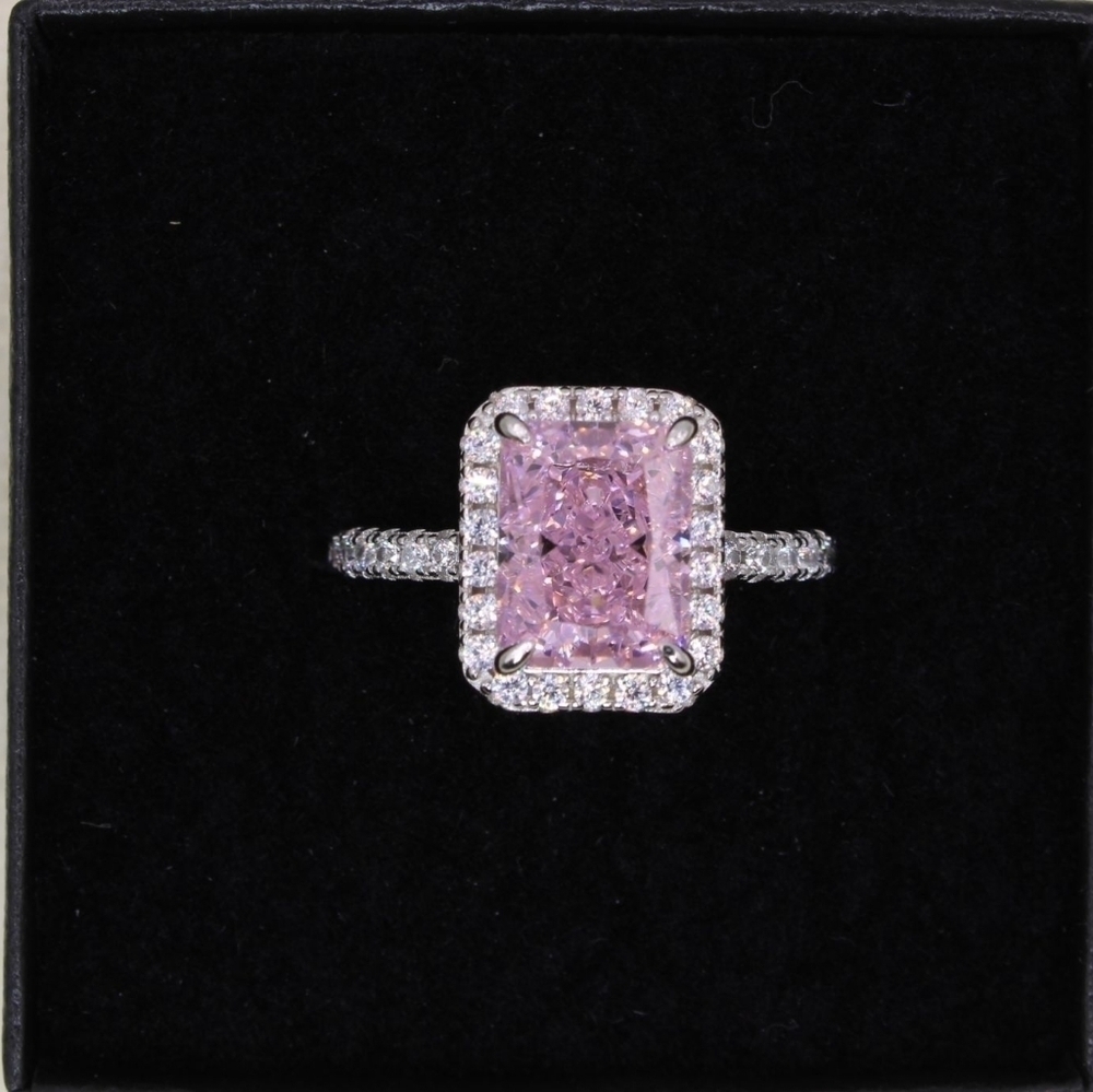 Radiant Ice Cut Pink 925 Sterling Silver Engagement Ring